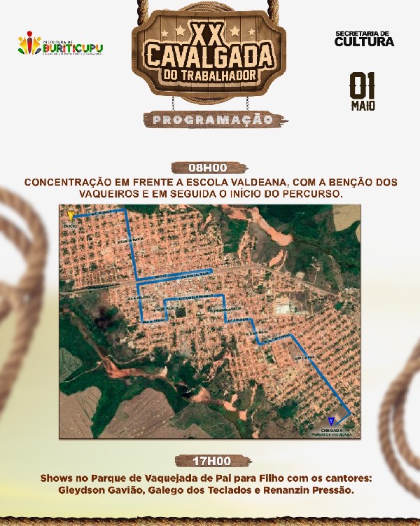 Confira o percurso da 20ª Cavalgado do Trabalhador de Buriticupu